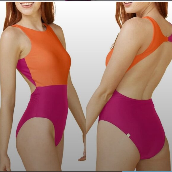 Summersalt Cove OP Womens One Piece Swimsuit Size 12 Orange Magenta Color Block - Picture 9 of 9